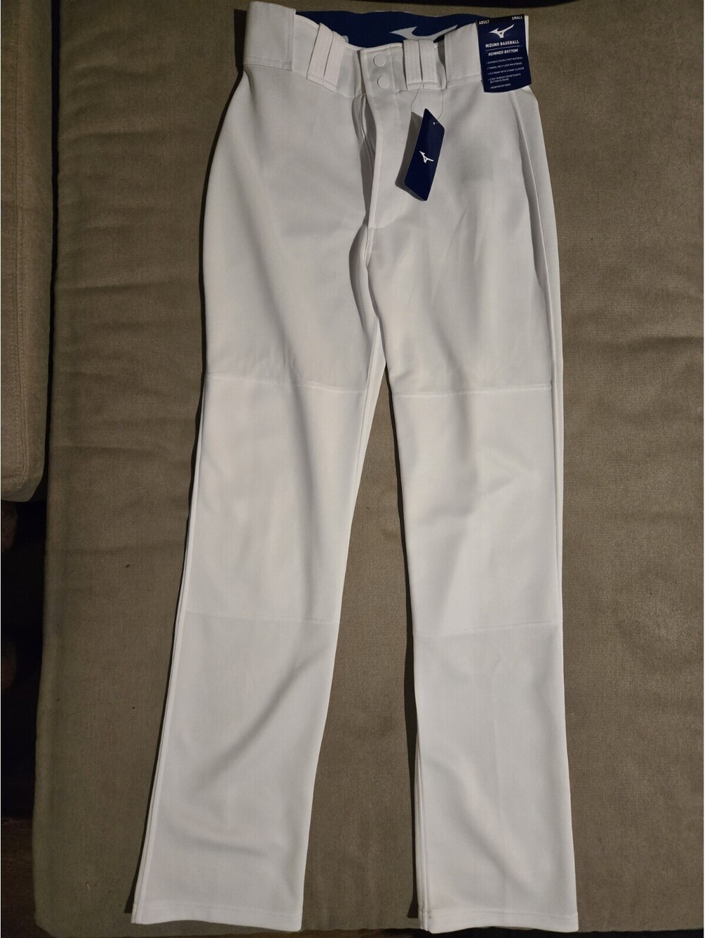 Mizuno Baseball Pants Mens Small White Double Knit Hemmed Bottom Adult Polyester